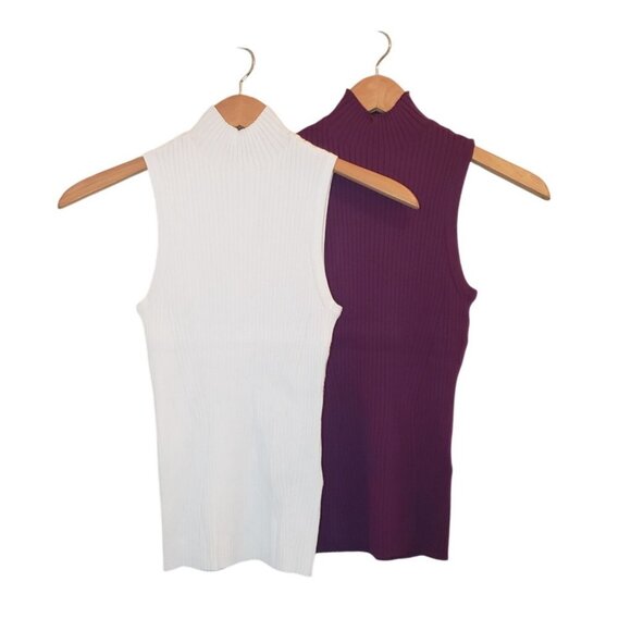 Madewell Mockneck Tank Sweater Set Women Size XXS Wine Ivory 2 Items [N0305] NWT - Picture 8 of 16